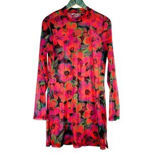 Sanctuary Floral SHEER Mesh Mock Neck Mini Dress, Sz XL